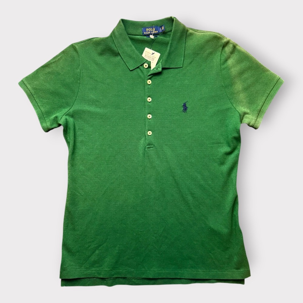 Polo Ralph Lauren Julie Slim Fit Stretch Mesh Polo Shirt Green Large NWT Flaw